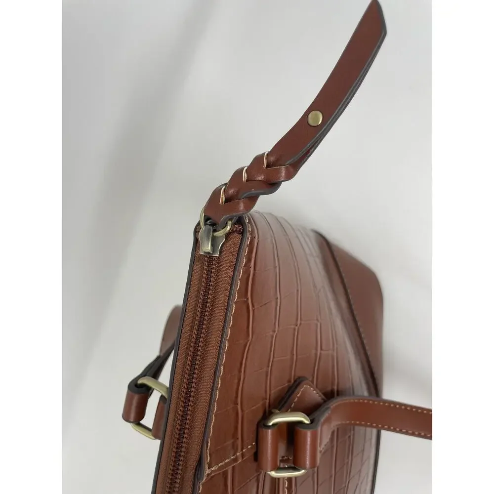 St. John's Bay Westbrooke Brown Top Zip Faux Leather Satchel Tote Bag‎